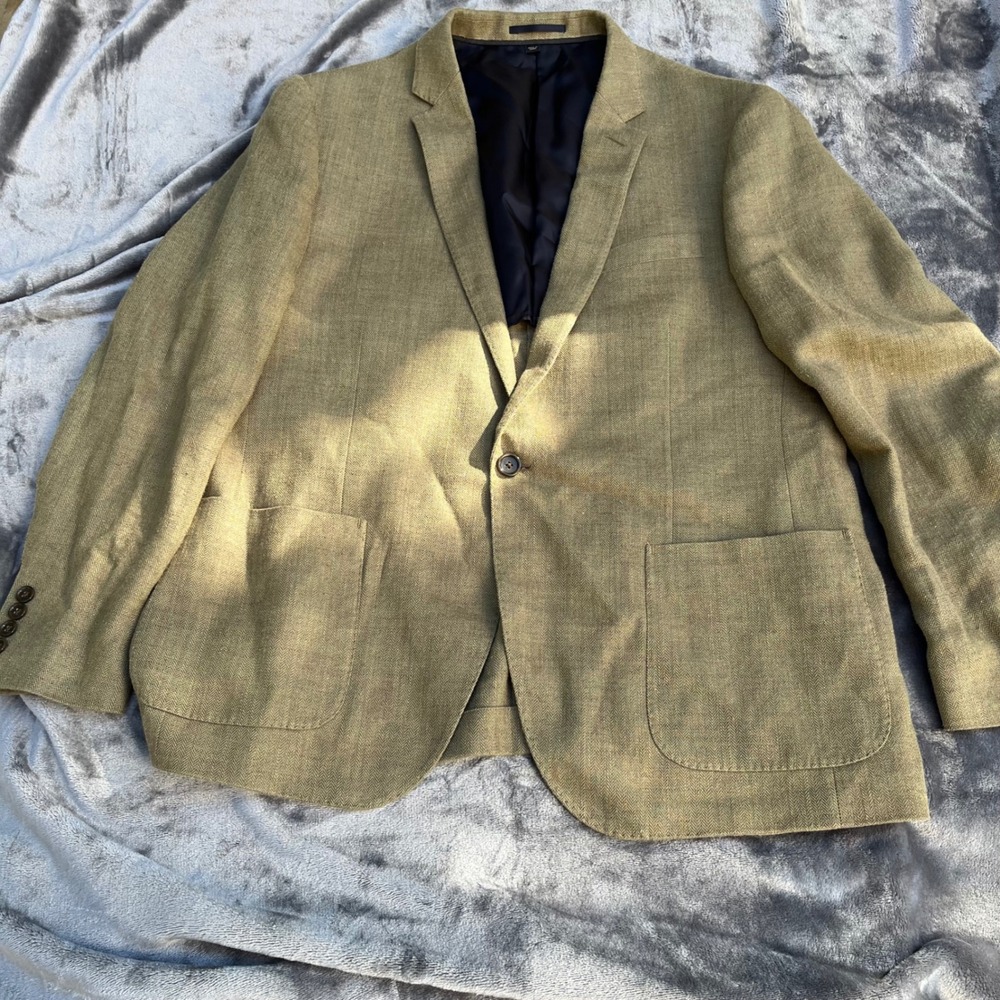 J.Crew Ludlow Blazer 44R Mens Olive Green Herringbone Italian Cloth Sport Coat